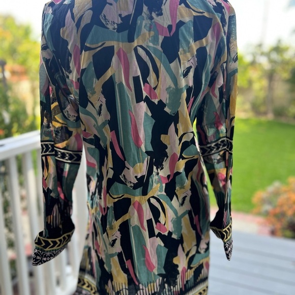 Pink and Green Bell Sleeve Resort Dress - Picture 2 of 16